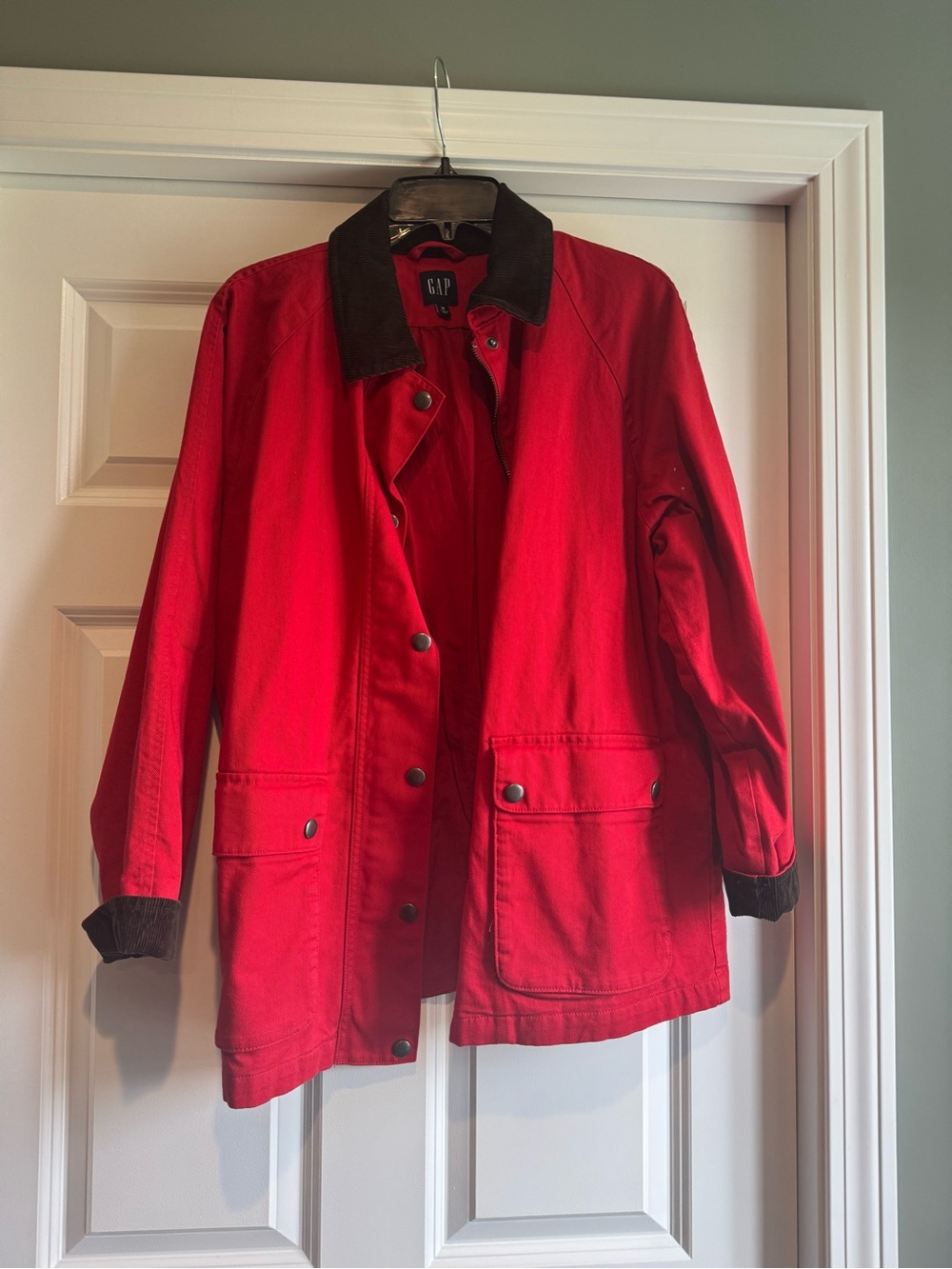 GAP Red Barn Jacket with brown corduroy Collar - like new